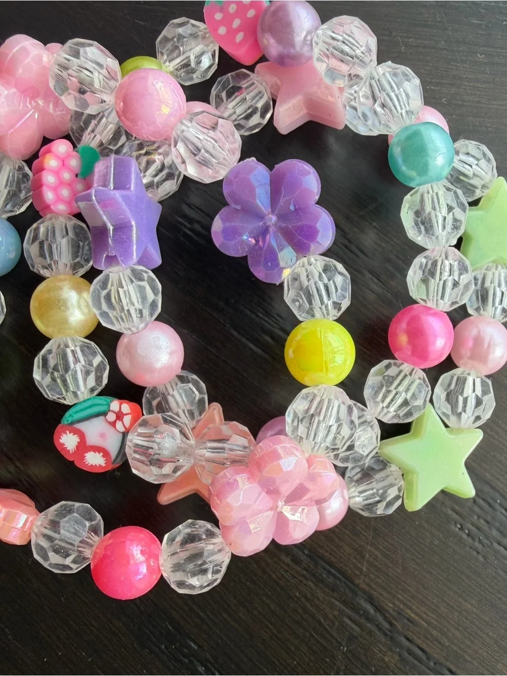 Colorful Beaded 3 Necklace & Bracelet Set Fruit Flower Star Charms NWT